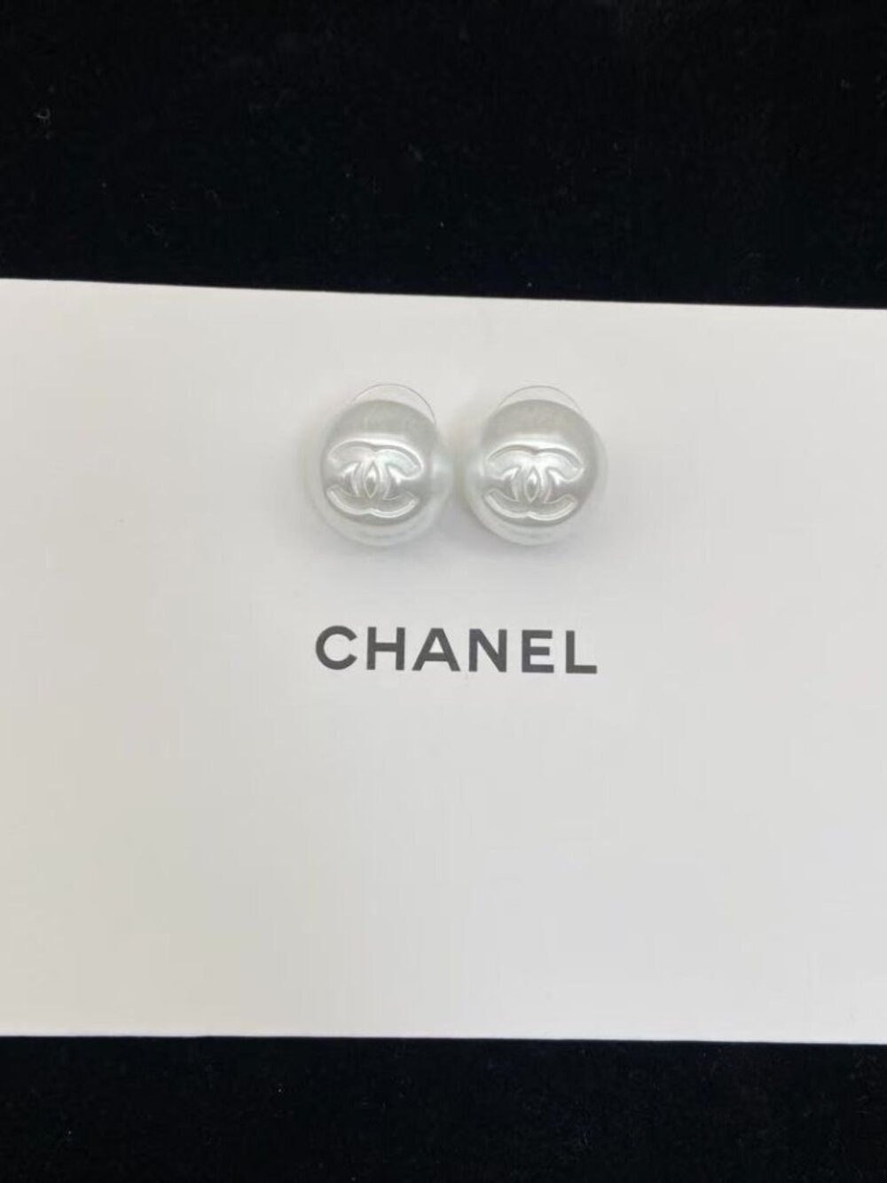 Chanel Timeless Pearl Stud Earrings with Subtle CC Detail - Picture 3 of 3